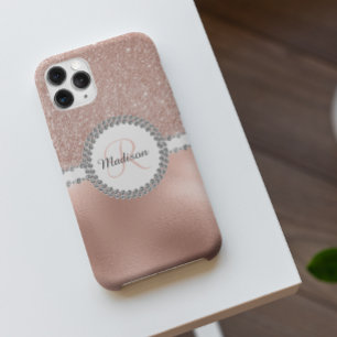 Capa Para iPhone 11 Tendência do Monograma de Glam Diamond, rosa Doura