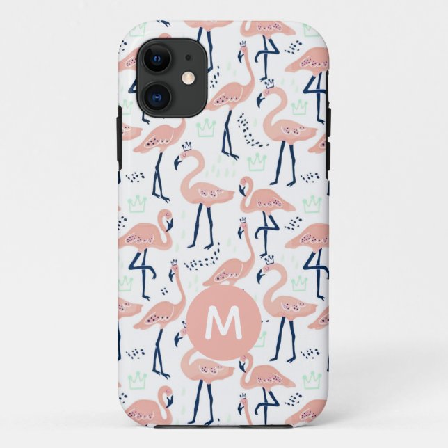 Capa Para iPhone 11 Tendy Princesa Flamingo Pattern Monograma (Verso)