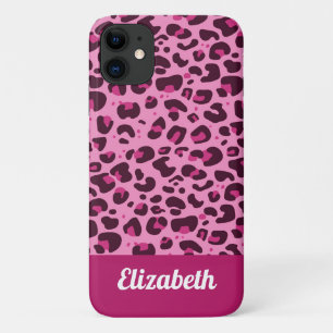 Capa Para iPhone 11 Tendy rosa impressão de ponto-leopardo com nome