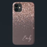 Capa Para iPhone 11 Terracotta Blush Rosa Rosa Dourada Monograma com L<br><div class="desc">Terracotta e Rosa Dourado - Faísca rosa-azul-esbranquiçada e esfregando o nome do monograma de metal escovado com brilho e telefone inicial. Isto faz o doce e perfeito aniversário de 16 anos, casamento, chá de panela, aniversário, chá de fraldas ou festa de solteira presente para alguém que ama luxo de luxo...</div>