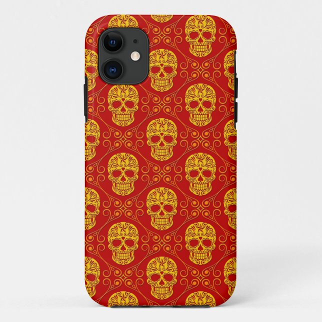 Capa Para iPhone 11 Teste padrão amarelo e vermelho do crânio do (Verso)