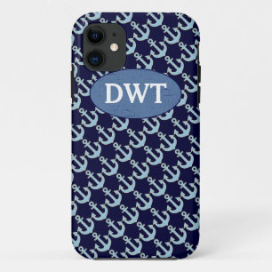 Capa Para iPhone 11 teste padrão azul das âncoras personalizado