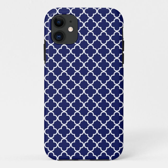 Capa Para iPhone 11 Teste padrão azul escuro de Quatrefoil (Verso)