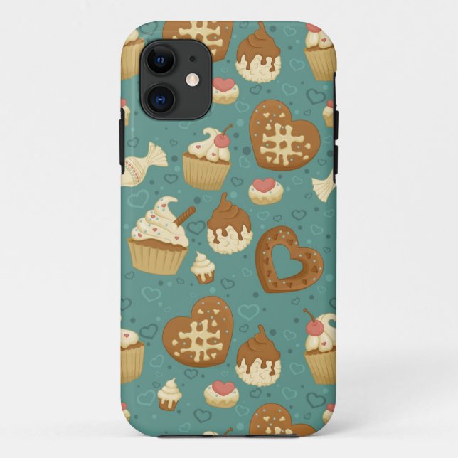Capa Para iPhone 11 Teste padrão com cupcakes e doces (Verso)