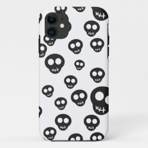 Capa Para iPhone 11 Teste padrão com os crânios pretos no branco