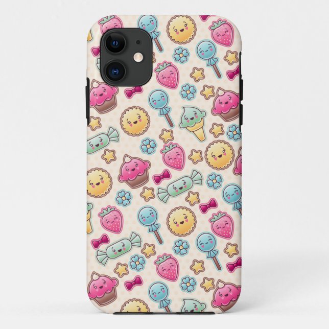 Capa Para iPhone 11 Teste padrão da criança de Kawaii com doodles (Verso)