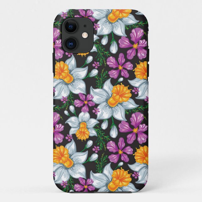 Capa Para iPhone 11 Teste padrão da elegância com flores 2 do narciso (Verso)