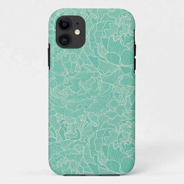 Capa Para iPhone 11 Teste padrão da peônia de turquesa (Verso)