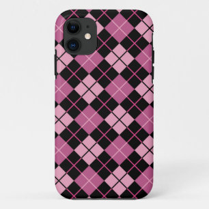 Capa Para iPhone 11 Teste padrão de Argyle no preto e no rosa