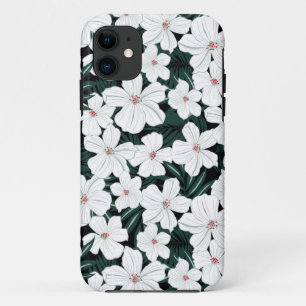 Capa Para iPhone 11 Teste padrão de flores tropical branco