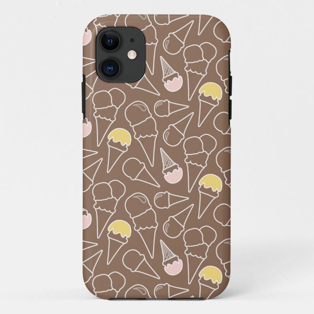 Capa Para iPhone 11 Teste padrão do cone do sorvete em Brown (Verso)