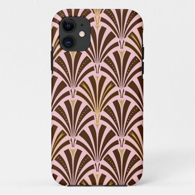 Capa Para iPhone 11 Teste padrão do fã do art deco - chocolate no rosa (Verso)