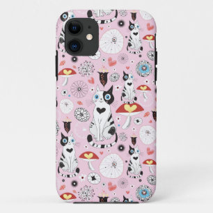 Capa Para iPhone 11 teste padrão dos gatos e das flores