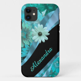 Capa Para iPhone 11 Teste padrão floral azul do aqua bonito
