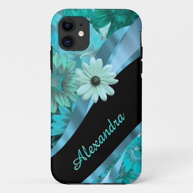 Capa Para iPhone 11 Teste padrão floral azul do aqua bonito (Verso)