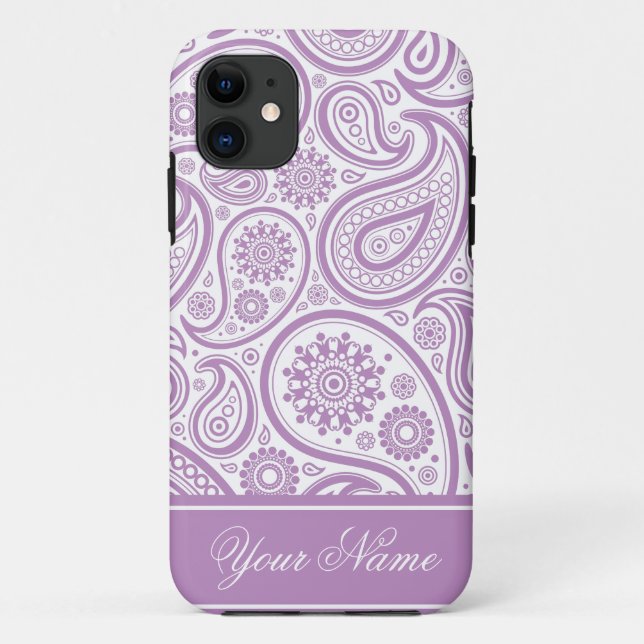 Capa Para iPhone 11 Teste padrão floral branco roxo de Paisley (Verso)