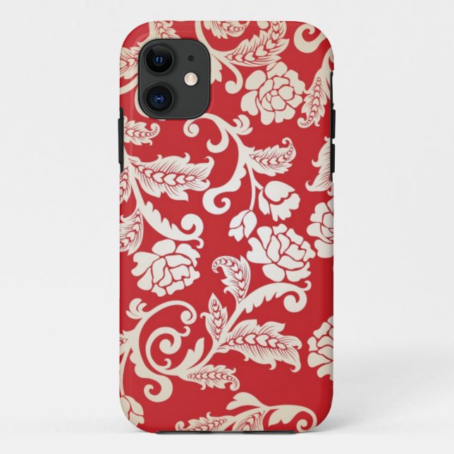 Capa Para iPhone 11 Teste padrão floral do fundo do damasco (Verso)