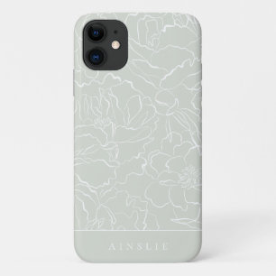 Capa Para iPhone 11 Teste padrão floral do sábio de prata
