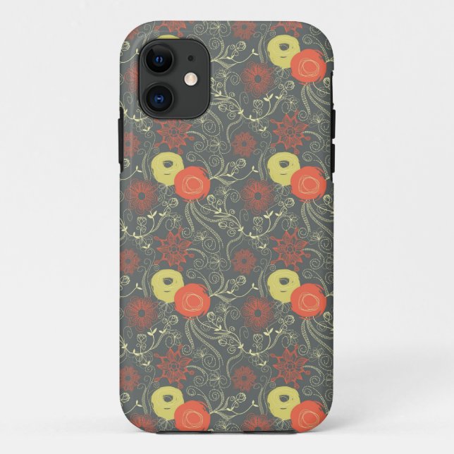Capa Para iPhone 11 Teste padrão floral retro (Verso)