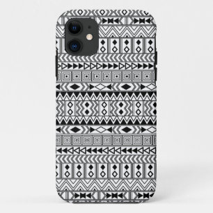 Capa Para iPhone 11 Teste padrão preto geométrico asteca no branco