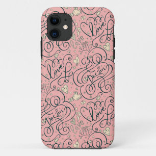 Capa Para iPhone 11 Teste padrão romântico com corações e pássaro