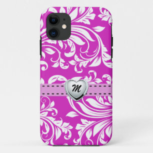 Capa Para iPhone 11 Teste padrão roxo e branco elegante de Damasked