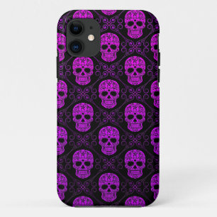 Capa Para iPhone 11 Teste padrão roxo e preto do crânio do açúcar