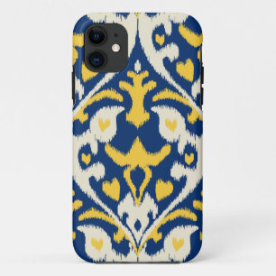 Capa Para iPhone 11 Teste padrão tribal do ikat azul amarelo amarelo