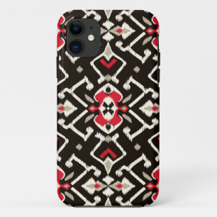Capa Para iPhone 11 Teste padrão tribal do ikat vermelho preto