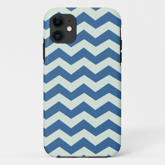 Capa Para iPhone 11 Teste padrão verde e azul do Honeydew de Chevron (Verso)