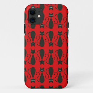 Capa Para iPhone 11 Teste padrão vermelho e preto do gato do gótico