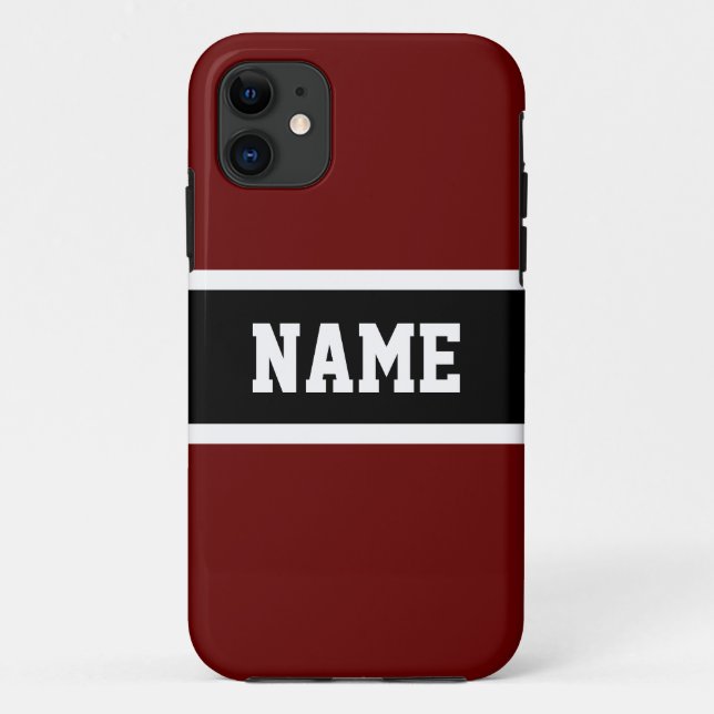 Capa Para iPhone 11 Texto de faixas atléticas brancas brancas-escuras  (Verso)