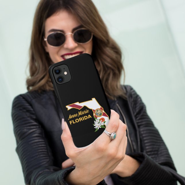 Capa Para iPhone 11 Texto Personalizado Sinalizador Flor e Flor Laranj (Criador carregado)