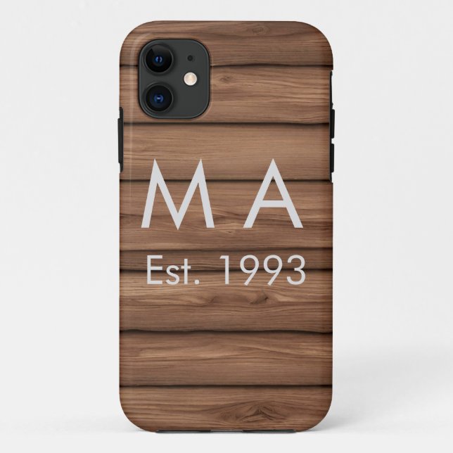 Capa Para iPhone 11 texto rústico marrom boho adicionar nome letra ano (Verso)