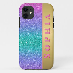 Capa Para iPhone 11 Textura de Gradiente de Brilho de Cor Rosa Verde e