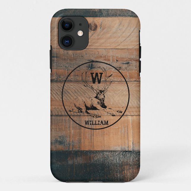 Capa Para iPhone 11 Textura de madeira russa personalizada e monograma (Verso)