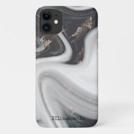 Capa Para iPhone 11 Textura de Pedra Mármore Preto Branco Frio