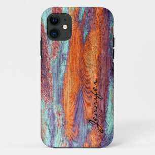 Capa Para iPhone 11 Textura do grão de madeira de cor retrorativa