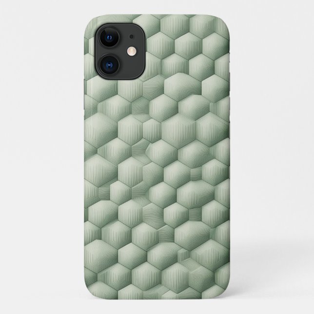 Capa Para iPhone 11 Textura Hexagonal Geométrica 3D Moderna - Salvia E (Verso)