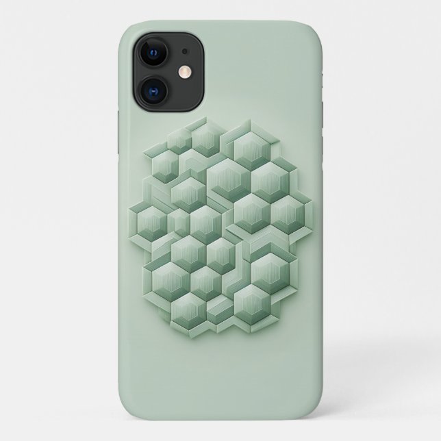 Capa Para iPhone 11 Textured Hexagons, Geometric Phone Case, Mint Gree (Verso)