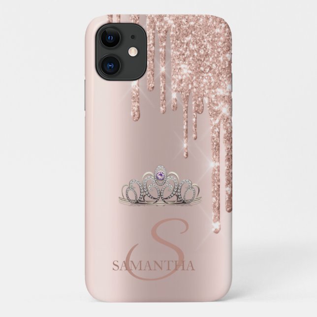 Capa Para iPhone 11 Tiaro Elegante Rosa Chic Dourado com Glitter Pinga (Verso)