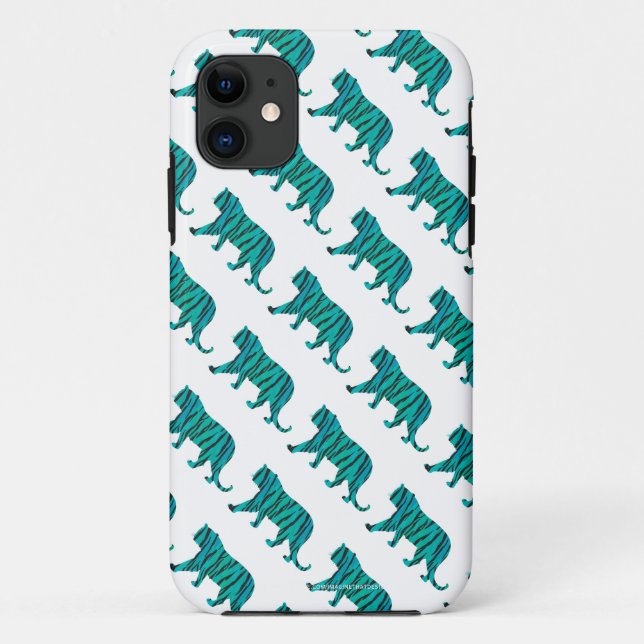 Capa Para iPhone 11 Tiger Black and Teal Impressão (Verso)
