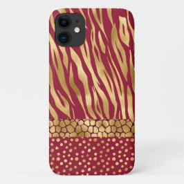 Capa Para iPhone 11 Tiger Chic Burgundy Dourada Chic Na moda