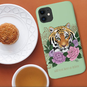 Capa Para iPhone 11 Tiger Henna Flores Púrpuras Rosa