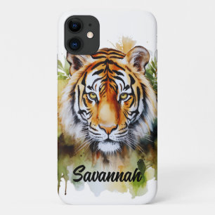 Capa Para iPhone 11 Tiger Pastel Flowers Safari Watercolor Savannah