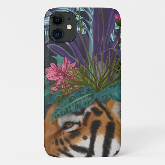 Capa Para iPhone 11 Tigre com Auscultadores Tropicais (Verso)