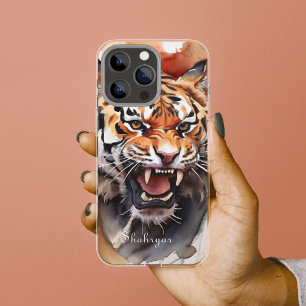 Capa Para iPhone 11 Tigre-Corante Aquarela Personalizar Animal Selvage