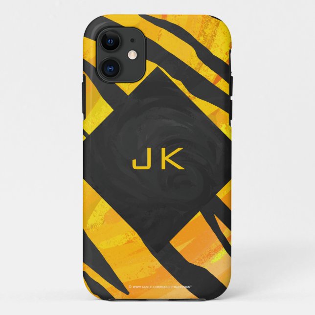 Capa Para iPhone 11 Tigre Impressão de preto e laranja (Verso)