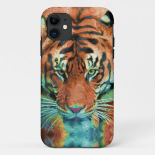 Capa Para iPhone 11 Tigre Selvagem Reflexão Grande Arte Selvagem Gato
