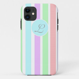 Capa Para iPhone 11 Tiras de cor pastel suave, monograma.